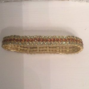Expandable Bracelet.  Brown & Mint Green. Gold Tone Backing.